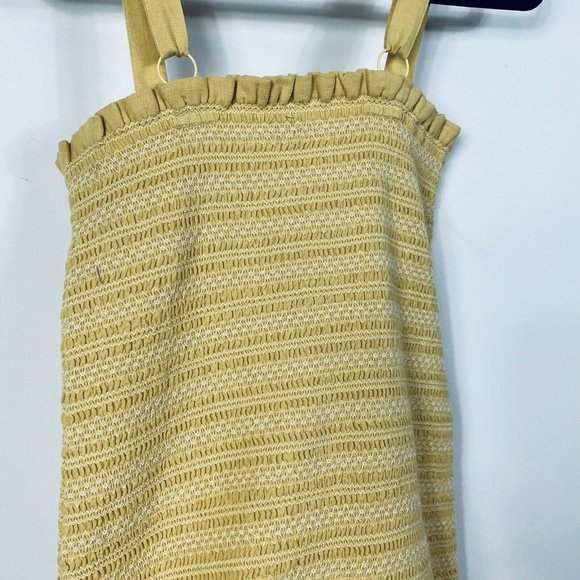 🛑 American Eagle Women's Smocked Bodycon Mini Dress Yellow Linen Blend NWT - Picture 13 of 13